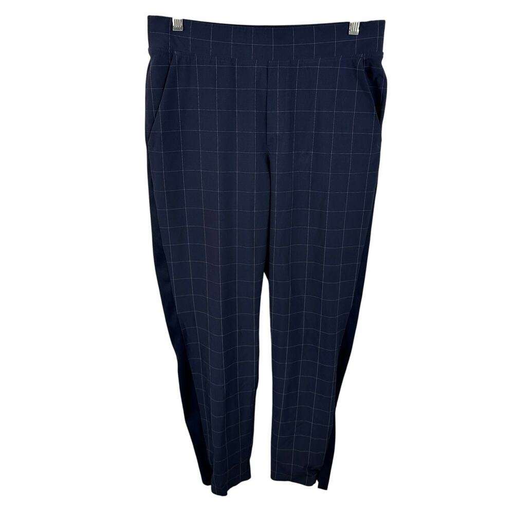 Athleta Brooklyn Textured Ankle Pant Navy Blue Windowpane Size 8 Travel Pant - Picture 1 of 14